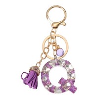 FüR Initial Letter Keychain, Niedlicher Alphabet-Q-AnhäNger Mit Quaste, Lila
