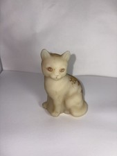 Fenton Satin Yellow Custard Cat with Brown Roses Hand Painted  Signed