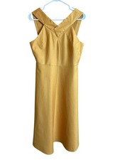 Banana Republic Dress 10 Glow Yellow Linen Island Cross Front Blend Midi-NWT
