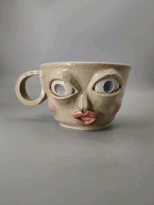 Handmade Ceramic Face Mug Sculptural Art Pottery Unique Character Mug 7''