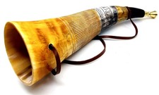 Viking War Horn - Genuine Ox Horn Battle Trumpet, Hand Engraved, 16 With Wood...