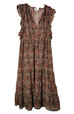 BB DAKOTA Steve Madden Floral Chiffon Tiered Dress Ruffle Trim Tie Neck XXL