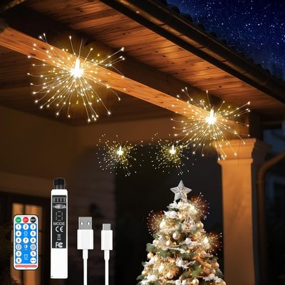 1600LED Fireworks Lights Outdoor, Rechargeable Hanging Fairy Starburst Lights...