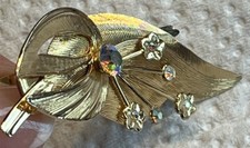 Vtg Hair Clip IRIDESCENT STONES Goldtone SHINY PARTY BRIDAL EXCELLENT CONDITION