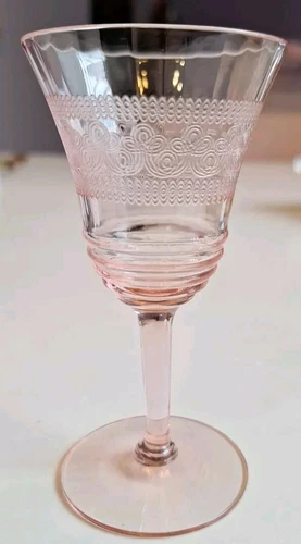 1 RARE GORGEOUS Vintage Stemed Pink Depression Cordial Glass Needle Etched