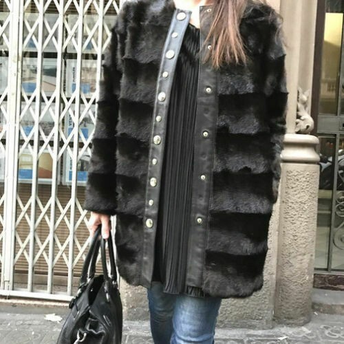 ZARA Trinny braun Kunstfellmantel Echtleder Zierleisten goldene Knöpfe Größe MEDIUM - Bild 6 von 9