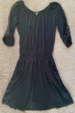 WOMEN'S GUESS DRESS RAYON/SPANDEX HALF SLEEVE FITTED ELASTIC WAIST BLACK SIZE S