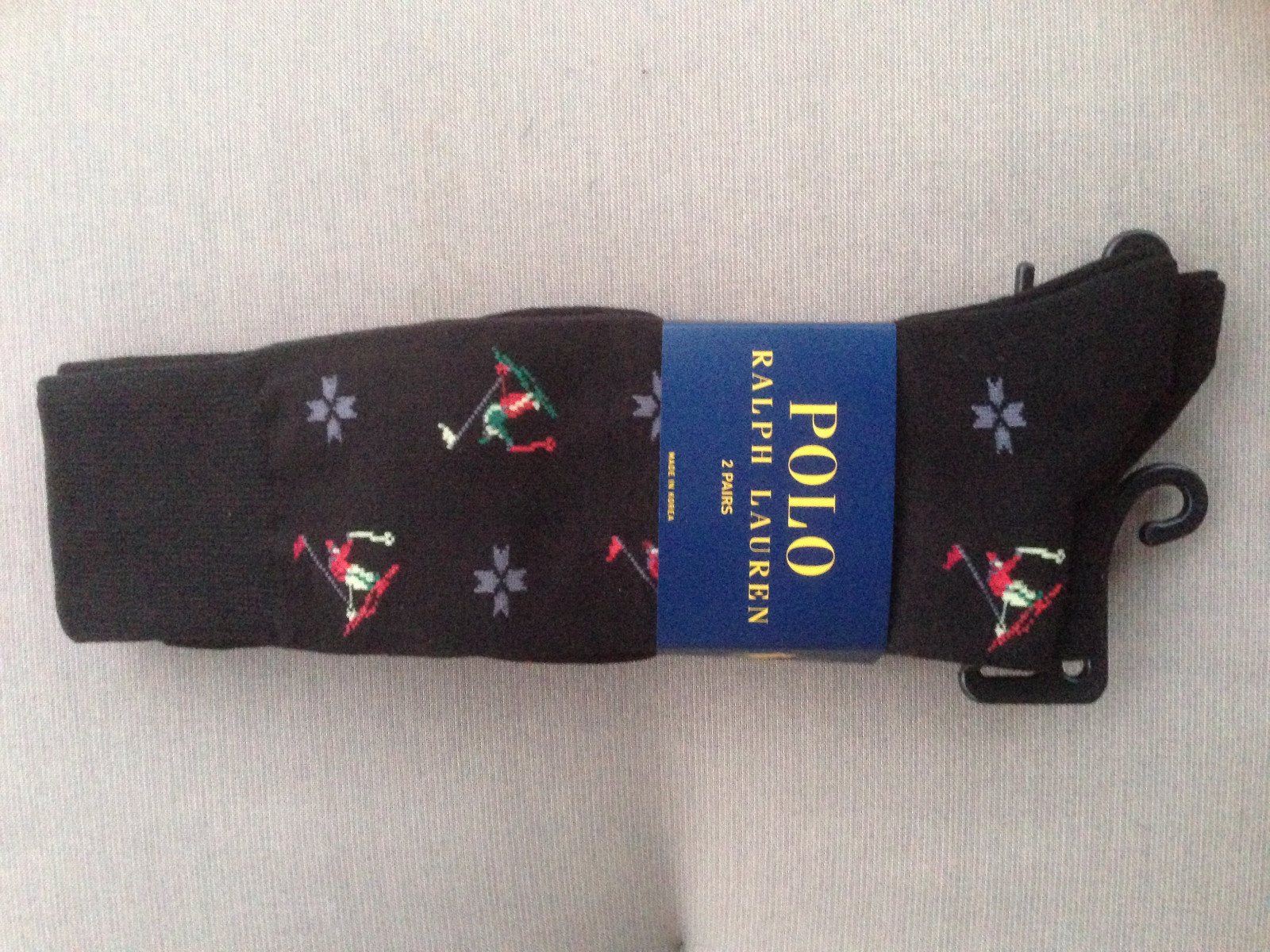 Polo Ralph Lauren confezione da 2 calze a quadri a righe tinta unita abito girocollo cotone pony nuove con etichette