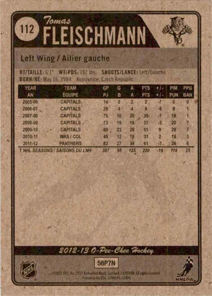 2012-13 O-Pee-Chee Tomas Fleischmann #112 - Image 2 of 2