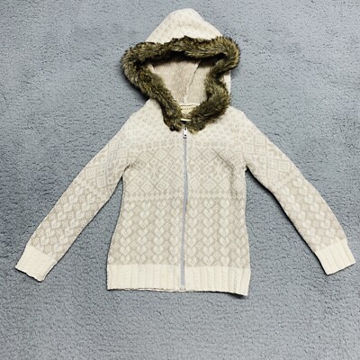 THE EAGLE'S EYE  GLITTER BROWN SWEATER FUR HOOD SIZE 4T COLOR Tan /Brown Sparkle