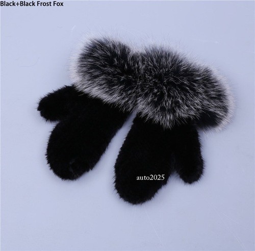 Real Mink Fur Winter Gloves Fashion Multicolor Fox Fur Patchwork Mitten Elastic - Picture 16 of 28