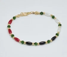 Handmade Palestine Theme Oval & Glass Bead Bracelet with Lobster Clsp Fastening 