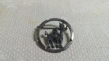 Vintage Silvertone Metal Filigree Llama Alpaca Embossed Disk C Clasp Brooch Pin