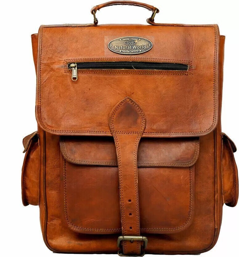 Travel Bag Brown Leather Rucksack Mens 16X12 Inch Men's Leather  Backpack Bag Rucksack Messenger Laptop - Main Image