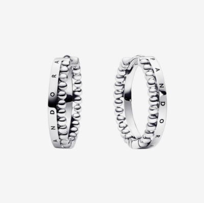 Genuine Pandora Signature Logo and Beads Hoop Earrings 292310C00 With ...