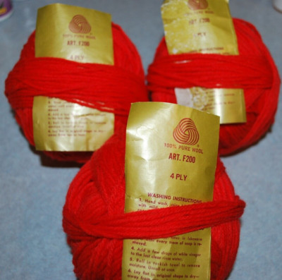 3 Skeins Christmas RED (ART F200) 4 ply 100% WOOL yarn 4 oz each (12.4 total)