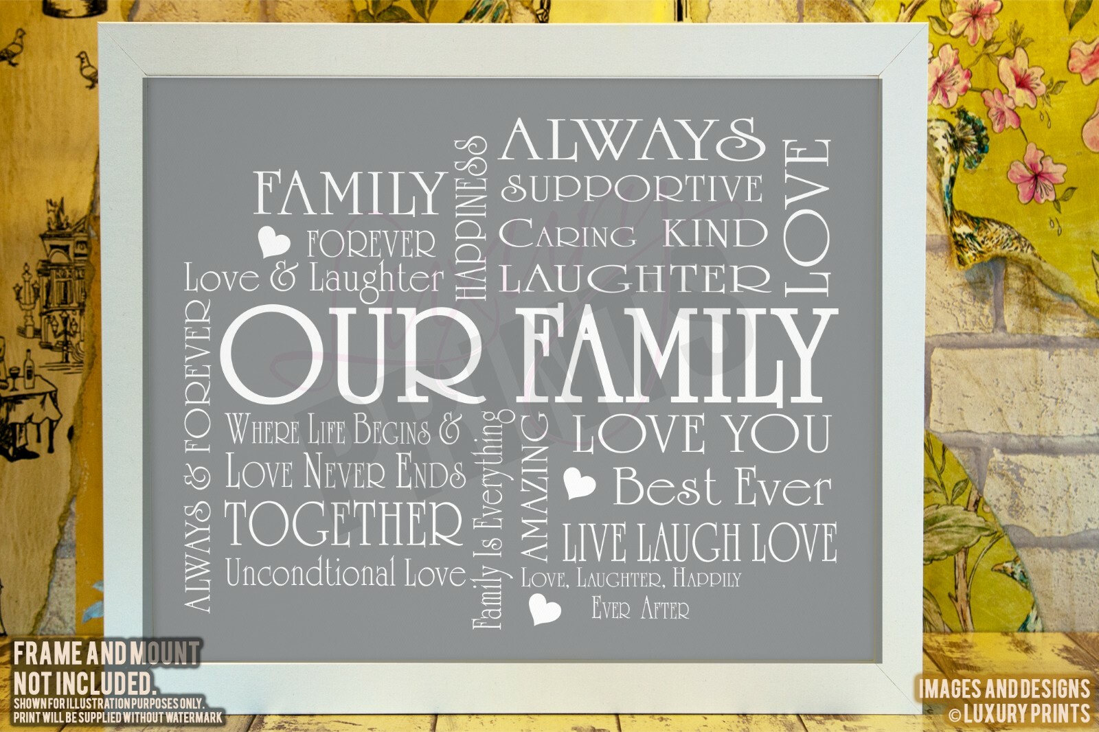 Our Family Word Art Picture Print Wall Word Art Keepsake Canvas Grey ...