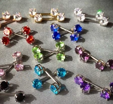 PAIR Double Round Gem 1/2" (12mm) Nipple Rings Barbells 14g 14 gauge
