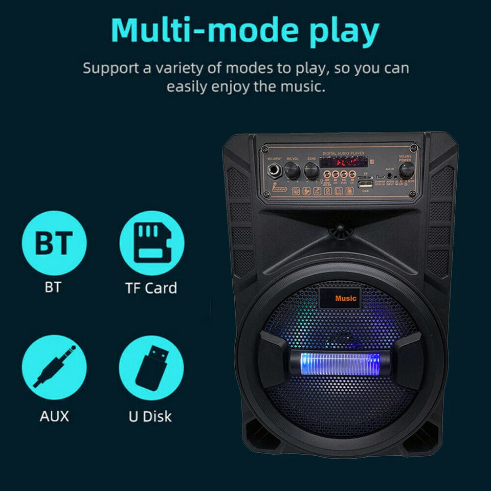 1500W 8'' Portable FM Bluetooth Speaker Subwoofer Heavy Bass Sound System Party - Image 3 of 4