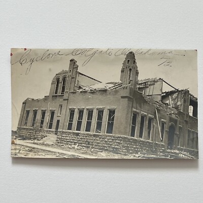 Vintage Snapshot Photograph Tornado Damage Building Natural Disaster Coalgate OK
