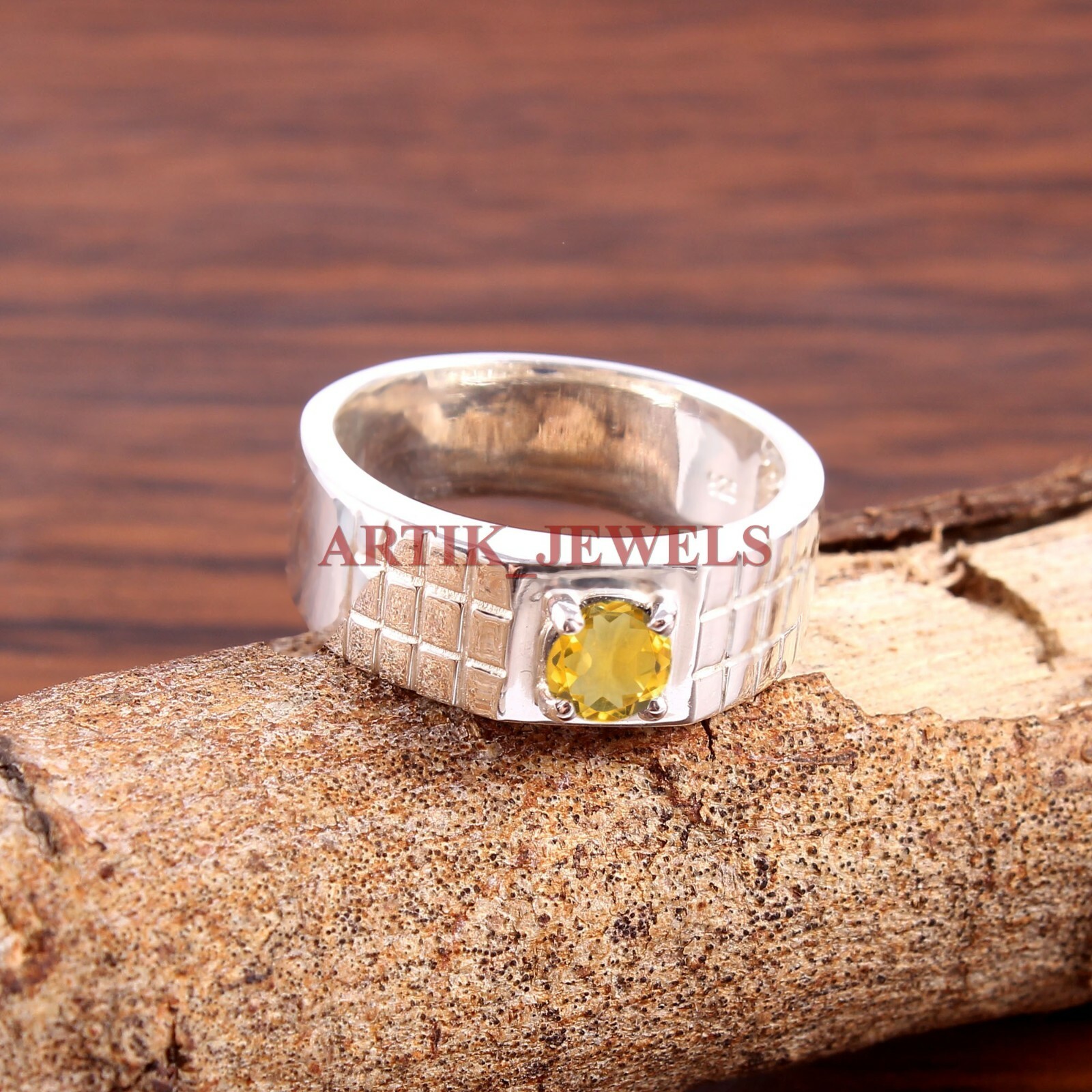 Natural Citrine Gemstone with 925 Sterling Silver Ring for Men's #5301