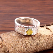 Natural Citrine Gemstone with 925 Sterling Silver Ring for Men's #5301