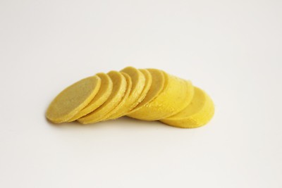 Premium Lube® Pillow Ticking Shooting Patches - .50-.59 Cal, 1 5/16", 100 Pack, Yellow/Blue