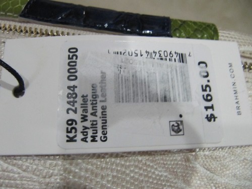 Portafoglio Brahmin Ady Multi Antiguo Crema Verde e Blu Pelle Nuovo con etichette $165 - Foto 6 di 6