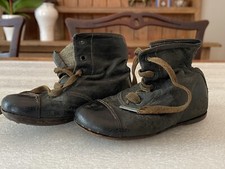 Antique Pair Leather Edwardian Baby Children Shoes Name Dated 1909 Brass Nails