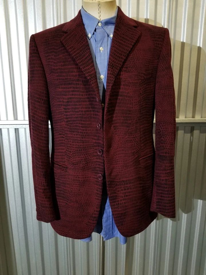 Blazer Abrigo Deportivo Icónico Versace Pitón Rojo Negro Estampado Serpiente Lana Tweed 50 40R Foto 4 de 4