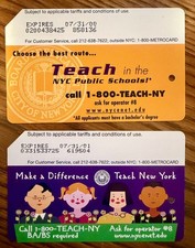 Teach New York MetroCards - Escuelas Públicas de Nueva York 2000/2001 MTA Coleccionables