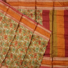 Namaste Vintage Brown Sarees 100% Pure Silk Printed Indian Sari 5YD Craft Fabric