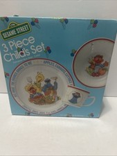 VTG Sesame Street Porcelain Plate Cup Set Big Bird/Cookie Monster/Bert/Ernie