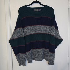 VTG 90s Grandpa Sweater Y2K Mens Sz L Striped Knit Cozy Geometric