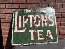 Liptons Tea Enamel Sign Advertising 1910s 1930s VINTAGE Antique