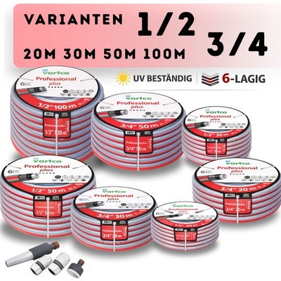 PREMIUM 6-lagiger Gartenschlauch 1/2 3/4 Zoll 1m 20m 30m 50m 100m