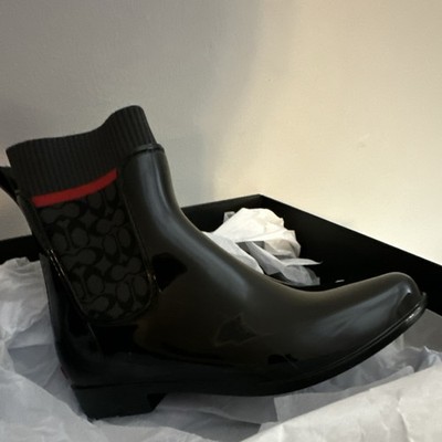 Coach G5255 Black Rubber Rain Boot Logo Water Resistant Women's Size 9