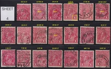 **PRICING IS FOR ONE (1) STAMP**. AUST KGV 1d RED SWK POSTMARK/DATE INTEREST (4)