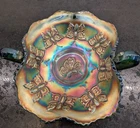 Fenton Carnival Glass Green Butterfly Bonbon Candy Dish w/ Handles Spring