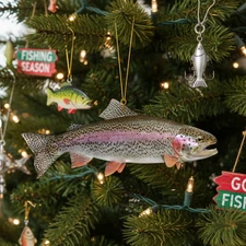 Realistic Rainbow Trout Christmas Fish Ornament Metal Fishing Decor Gift,