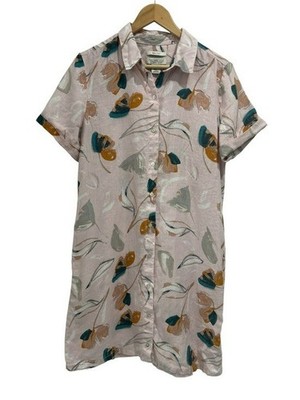 Rachel Zoe 100% Linen Floral Watercolor Button Front Shirt Dress Blush Pink - M