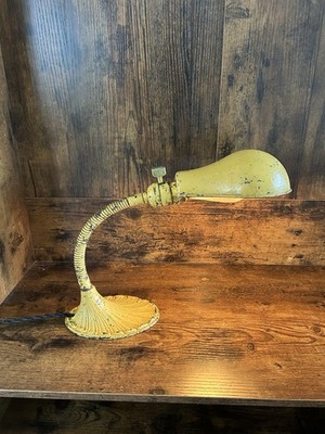 1930 s-40 s  s Cast Iron Desk Lamp Faries Prong Light Shade  Great Yellow Paint
