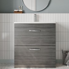 Nuie Athena FS 2-Drawer Vanity Unit & Basin-4 800mm Anthracite Woodgrain