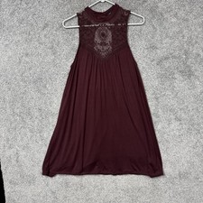 American Eagle Dress M Maroon Tunic High Neck Lace Swing Boho Trapeze Fairycore