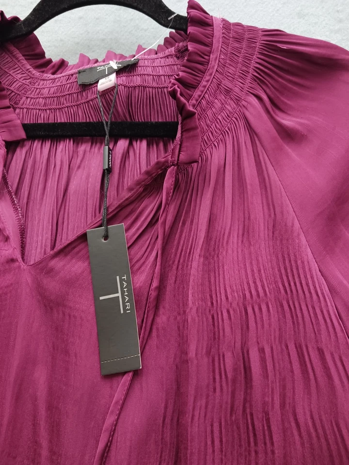 Blusa elegante para mujer Tahari XS rosa lisa boho Foto 4 de 4