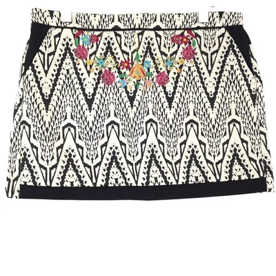 Desigual Vintage A-Linien Minirock Schwarz Weiß Floral Mg6 Größe 44 - Bild 1 von 4