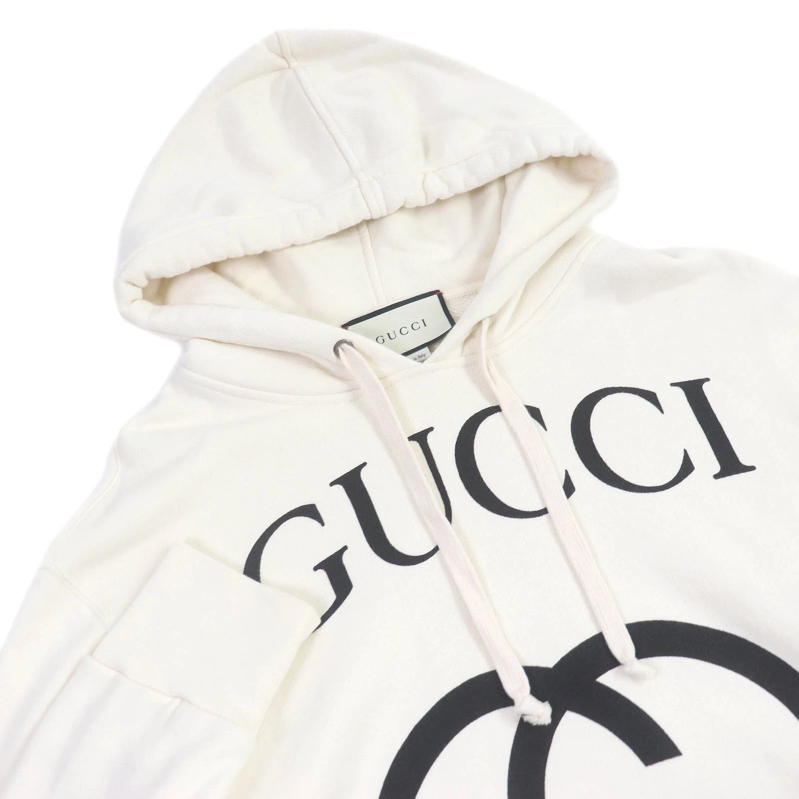 GUCCI 475374 Felpa con Cappuccio Cotone 100 Incastro Stampa Logo G Avorio Xs Made