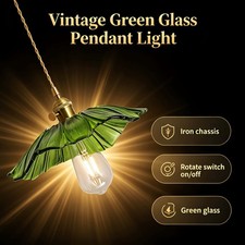 Vintage Green Glass Pendant Light Retro Hanging Ceiling Lamp For Kitchen Bedroom