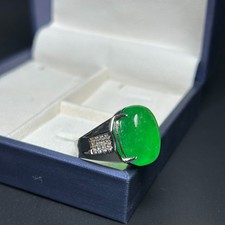 Certified Natural inlay Ice Green Burmese Jade Jadeite Amulet Rings
