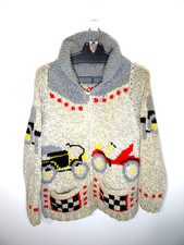 Vintage Cowichan Wool Chunky Hand Knit Cardigan Zip Sweater Womens Small Car 60s